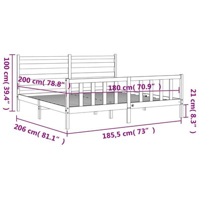 vidaXL Sengeramme med hodegavl hvit 180x200 cm heltre