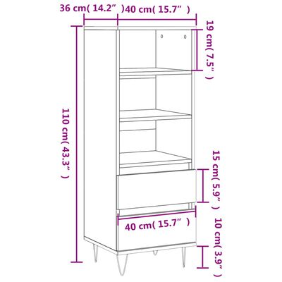 vidaXL Highboard sonoma eik 40x36x110 cm konstruert tre