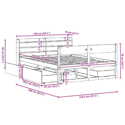 vidaXL Sengeramme uten madrass voksbrun 140x190 cm heltre furu