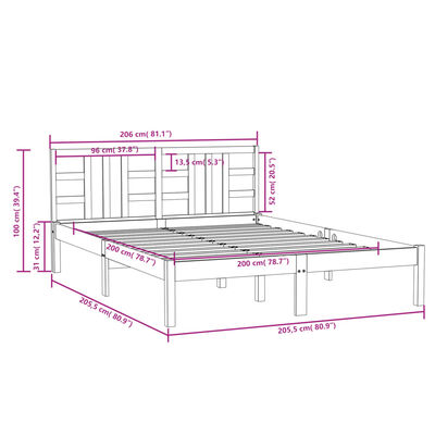 vidaXL Sengeramme honningbrun heltre200x200 cm