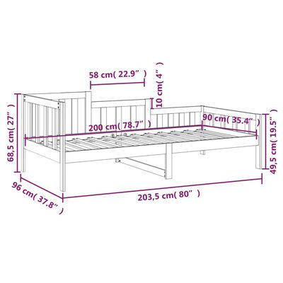 vidaXL Dagseng svart 90x200 cm heltre furu