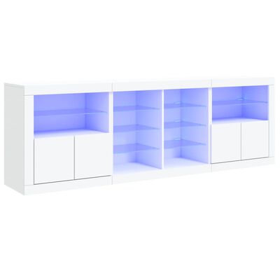 vidaXL Skjenk med LED-lys hvit 202x37x67 cm