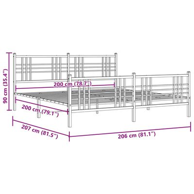 vidaXL Sengeramme i metall med hode- og fotgavl hvit 200x200 cm