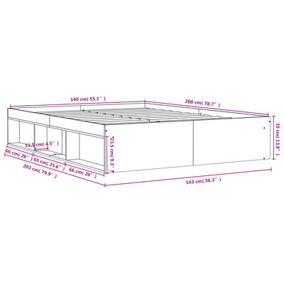 vidaXL Sengeramme røkt eik 140x200 cm