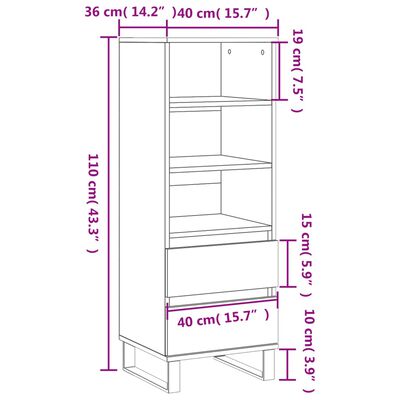 vidaXL Highboard betonggrå 40x36x110 cm konstruert tre