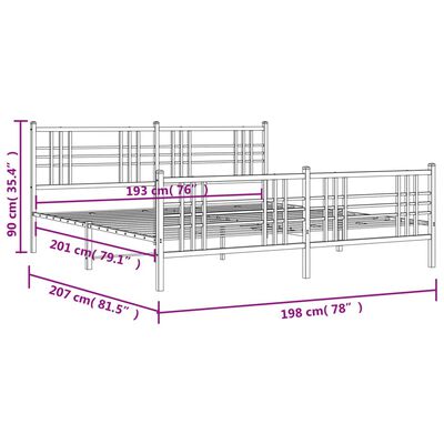 vidaXL Sengeramme i metall med hode- og fotgavl hvit 193x203 cm