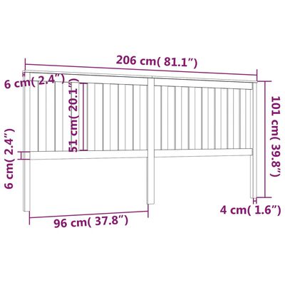 vidaXL Sengegavl svart 206x6x101 cm heltre furu