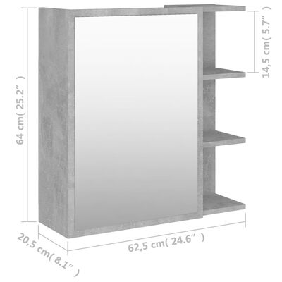 vidaXL Speilskap til baderom betonggrå 62,5x20,5x64 cm konstruert tre