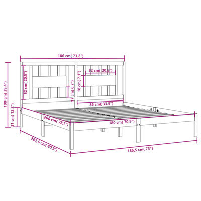 vidaXL Sengeramme hvit heltre 180x200 cm Super King