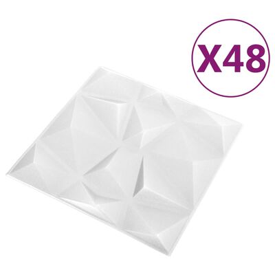 vidaXL 3D-veggpaneler 48 stk 50x50 cm diamant hvit 12 m²