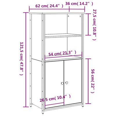 vidaXL Highboard røkt eik 62x36x121,5 cm konstruert tre