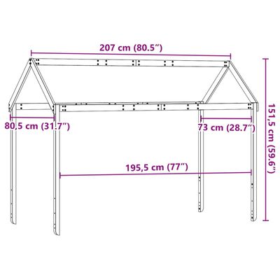 vidaXL Tak for barneseng voksbrun 207x80,5x151,5 cm heltre furu