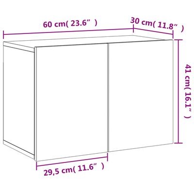 vidaXL Vegghengt TV-benk grå sonoma 60x30x41 cm