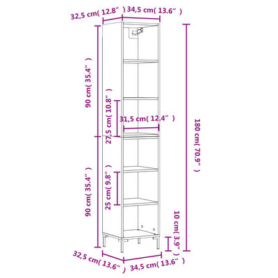 vidaXL Highboard betonggrå 34,5x32,5x180 cm konstruert tre