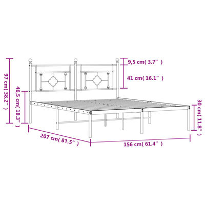 vidaXL Sengeramme i metall med sengegavl svart 150x200 cm