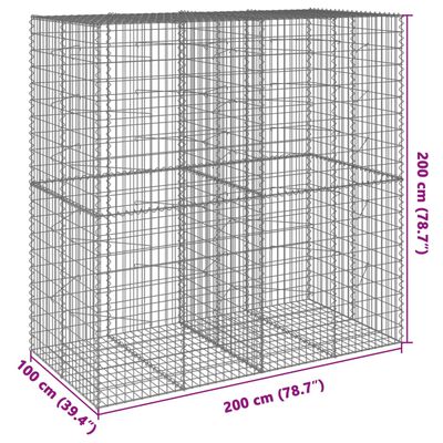 vidaXL Gabionkurv med deksel 200x100x200 cm galvanisert jern