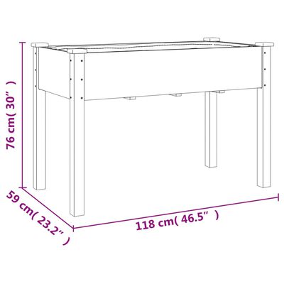 vidaXL Plantekasse med foring 118x59x76 cm heltre gran