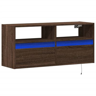 vidaXL Vegghengt TV-benk med LED brun eik 100x31x45 cm