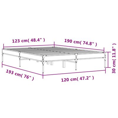 vidaXL Sengeramme røkt eik 120x190 cm konstruert tre og metall