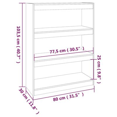 vidaXL Bokhylle/romdeler hvit 80x30x103,5 cm heltre furu