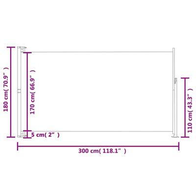 vidaXL Uttrekkbar sidemarkise 180x300 cm svart