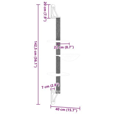 vidaXL Vegghengt kattetre med klorestolpe kremhvit 142,5 cm