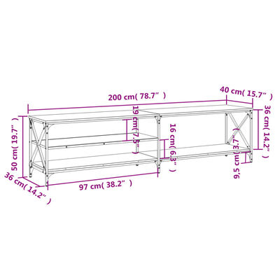 vidaXL TV-benk svart 200x40x50 cm konstruert tre og metall