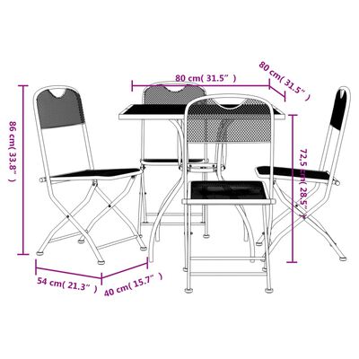 vidaXL Utendørs spisestue 5 deler antrasitt metallnetting