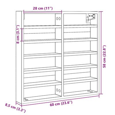 vidaXL Hyller grå sonoma 60x8,5x58 cm konstruert tre