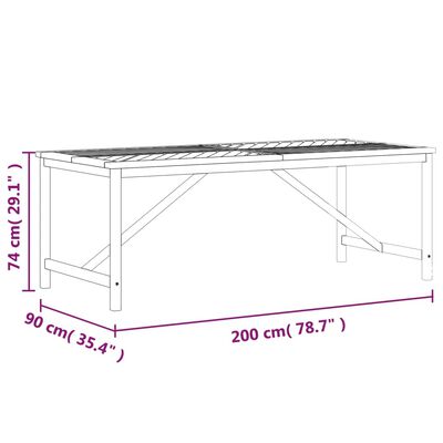 vidaXL Hagespisebord 200x90x74 cm heltre akasie