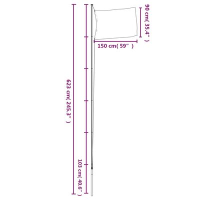 vidaXL Østerriksk flagg og stang 6,23 m aluminium