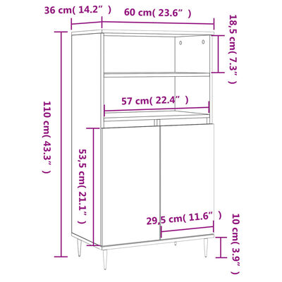 vidaXL Highboard brun eik 60x36x110 cm konstruert tre