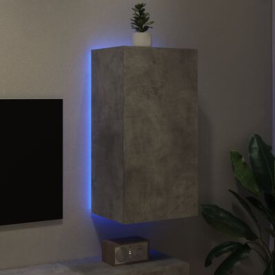 vidaXL Vegghengt TV-benk med LED-lys betonggrå 40,5x35x80 cm