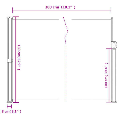 vidaXL Uttrekkbar sidemarkise svart 160x300 cm