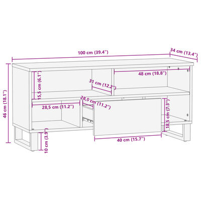 vidaXL TV-benk brun 100x34x46 cm heltre mango