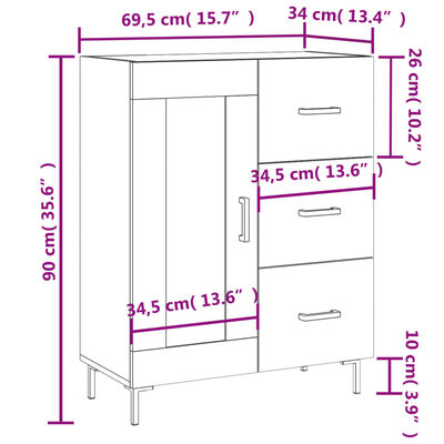 vidaXL Skjenk betonggrå 69,5x34x90 cm konstruert tre