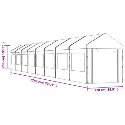 vidaXL Paviljong med tak hvit 17,84x2,28x2,69 m polyetylen