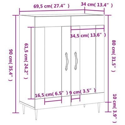 vidaXL Skjenk betonggrå 69,5x34x90 cm konstruert tre