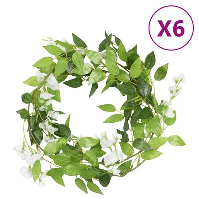 vidaXL Blomsterkranser for jul 6 stk hvit 200 cm