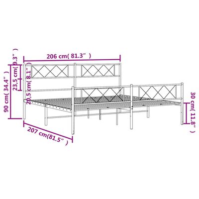 vidaXL Sengeramme i metall med hode- og fotgavl svart 200x200 cm