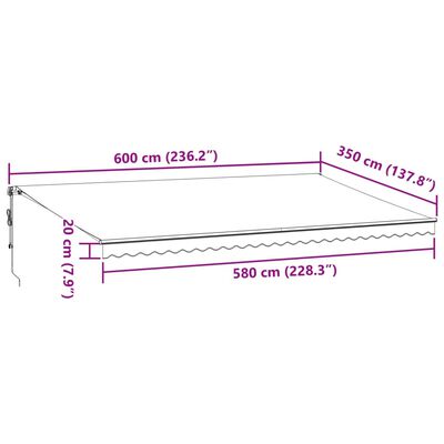 vidaXL Automatisk uttrekkbar markise med LED burgunder 600x350 cm