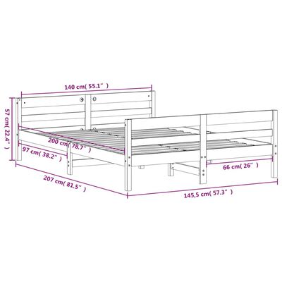 vidaXL Sengeramme uten madrass 140x200 cm heltre furu