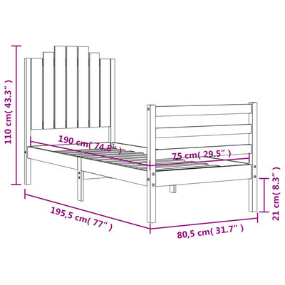 vidaXL Sengeramme med hodegavl 2FT6 liten enkel heltre