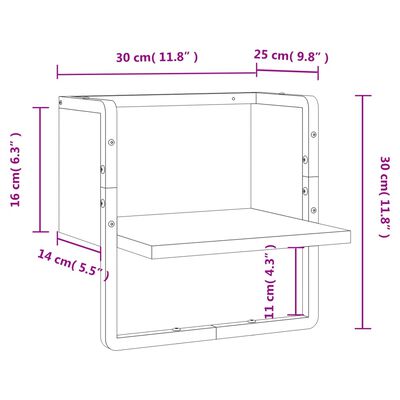 vidaXL Vegghylle med stang brun eik 30x25x30 cm