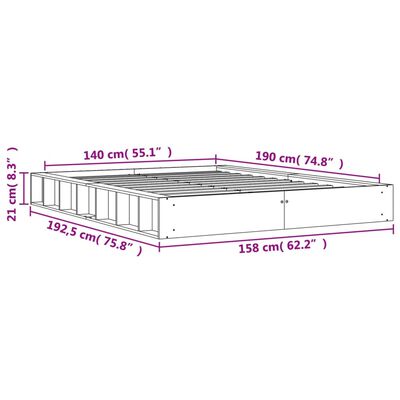 vidaXL Sengeramme uten madrass voksbrun 140x190 cm heltre furu