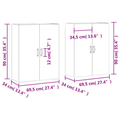 vidaXL Veggskap 2 stk hvit 69,5x34x90 cm