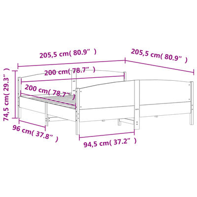 vidaXL Sengeramme med madrass 200x200 cm heltre furu