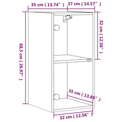 vidaXL Sideskap med glassdører sonoma eik 35x37x68,5 cm