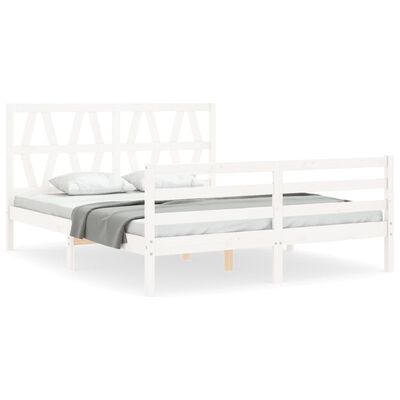 vidaXL Sengeramme med hodegavl hvit 5FT King Size heltre