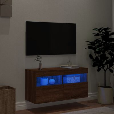 vidaXL Vegghengt TV-benk med LED brun eik 80x30x40 cm